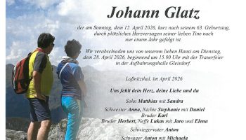 Traueranzeige Johann Glatz